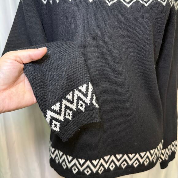 Talbots XS Black Fair Isle Sweater Nordic Geometric Pattern Cotton Blend - Picture 9 of 9